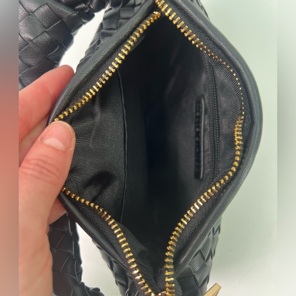 Melie Bianco Black Drew Small Woven Hobo Bag With Knot and Zipper - Picture 7 of 10